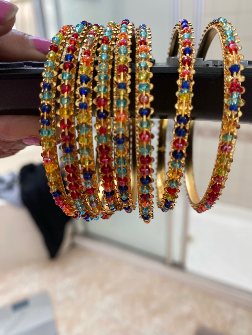 Multicolor Beaded Gold-Tone Bangle Set - Women Jewelry x 8